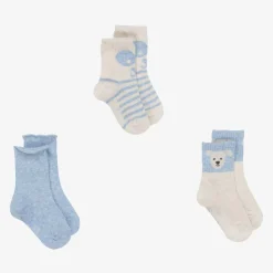 Boys Blue Cotton Bear Socks (3 Pack)