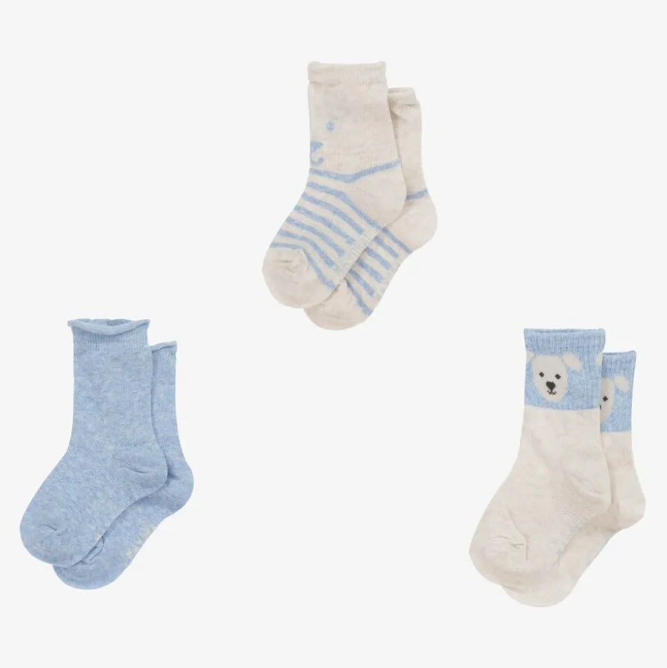 Boys Blue Cotton Bear Socks (3 Pack)