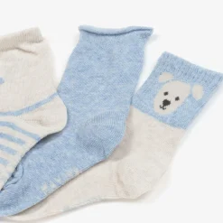 Boys Blue Cotton Bear Socks (3 Pack)