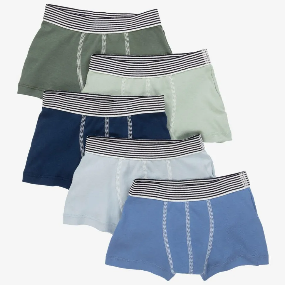 Boys Blue Cotton Boxer Shorts (5 Pack)