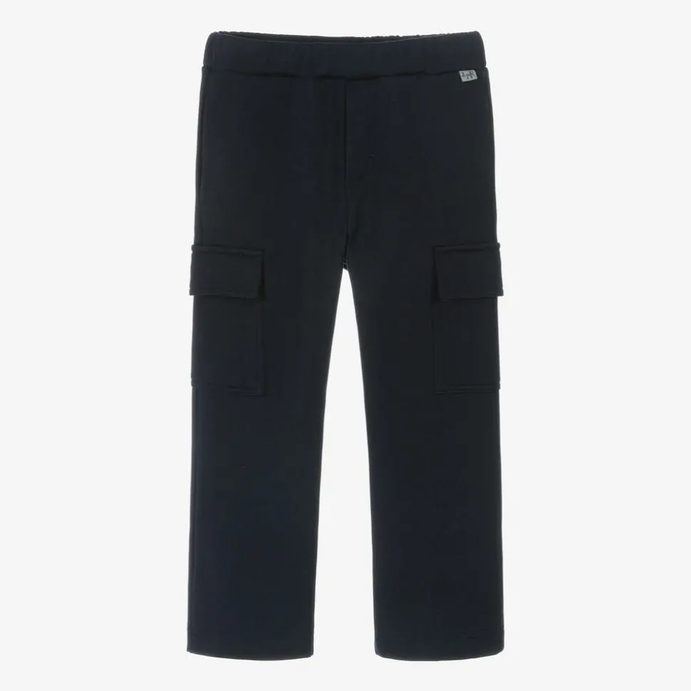Boys Blue Cotton Cargo Joggers