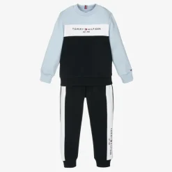 Boys Blue Cotton Colourblock Tracksuit