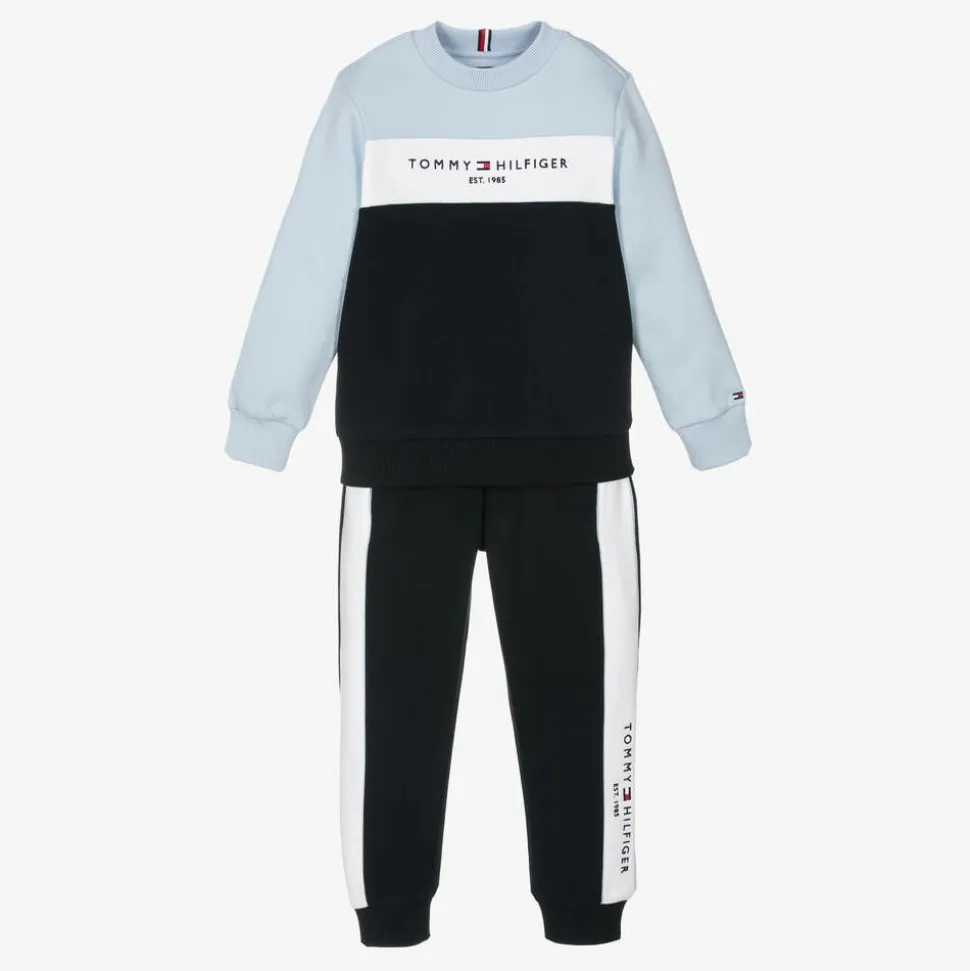 Boys Blue Cotton Colourblock Tracksuit