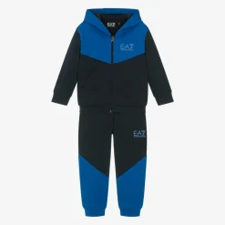 Boys Blue Cotton Colourblock Tracksuit