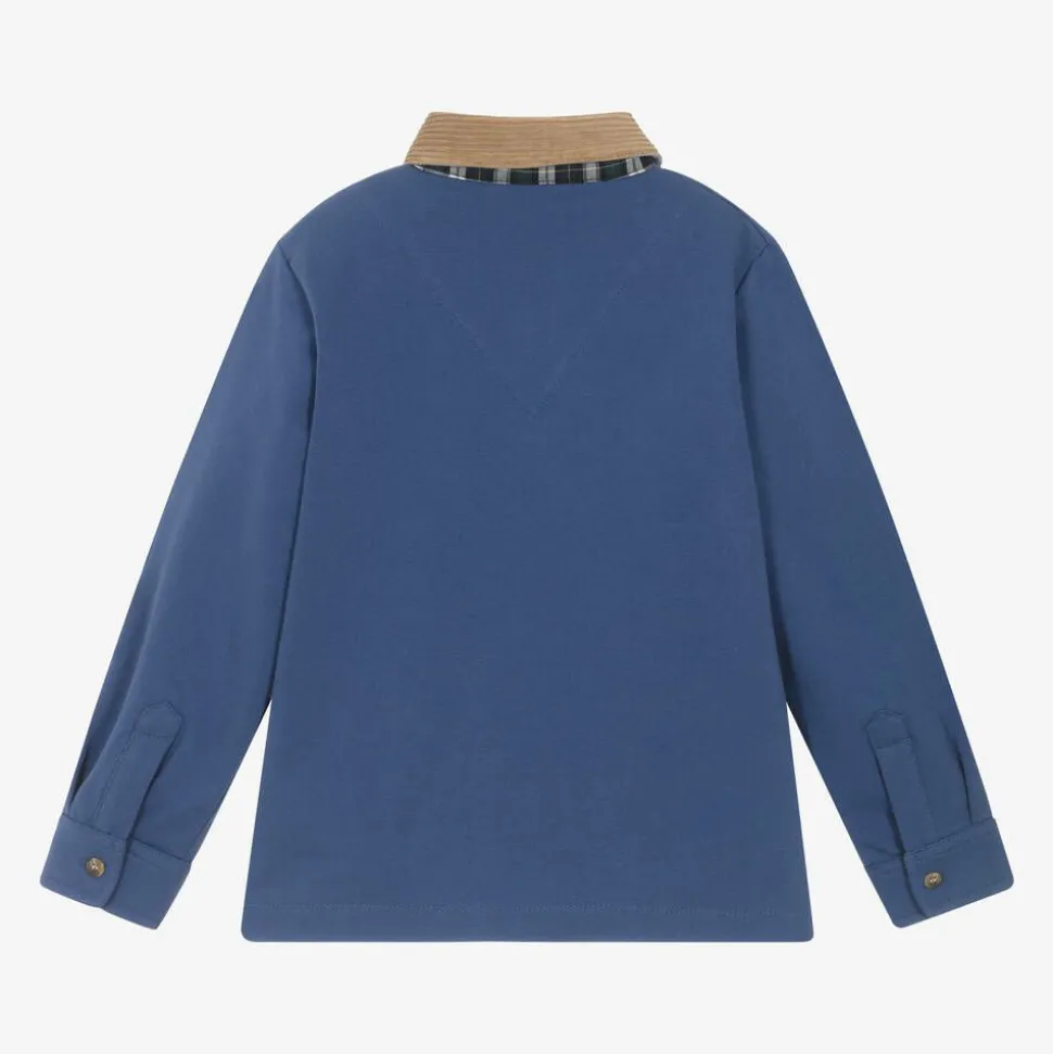 Boys Blue Cotton Deer Print Polo Shirt