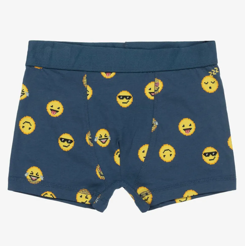 Boys Blue Cotton Emoji Boxers (2 Pack)