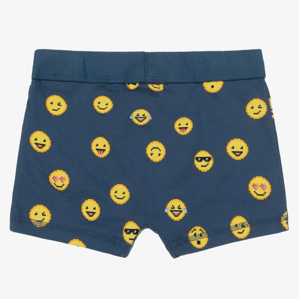 Boys Blue Cotton Emoji Boxers (2 Pack)