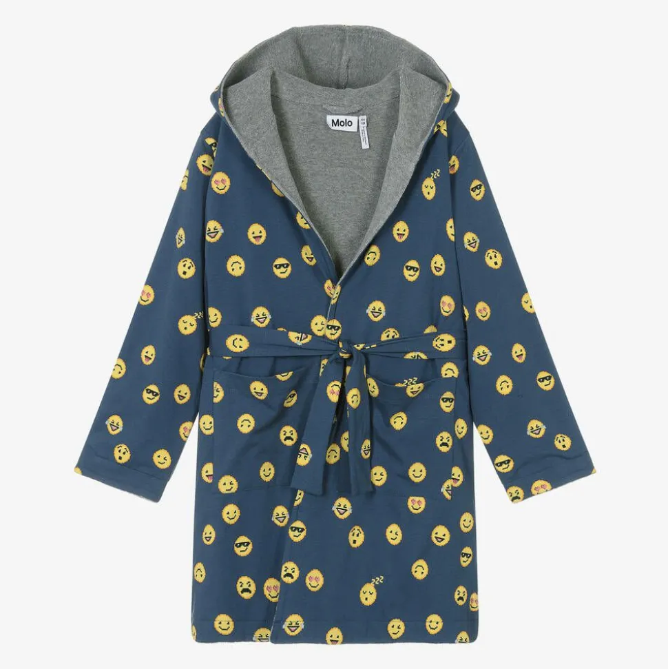 Boys Blue Cotton Emoji Dressing Gown