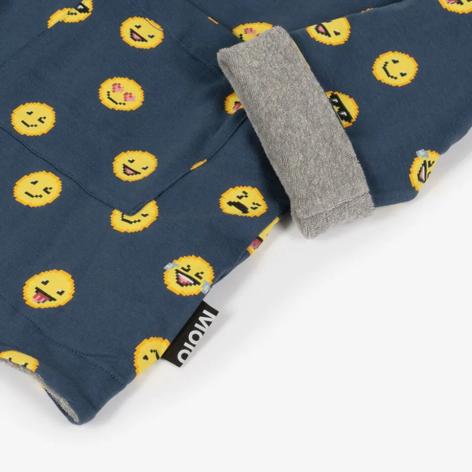 Boys Blue Cotton Emoji Dressing Gown