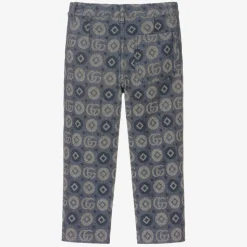 Boys Blue Cotton Jacquard Logo Trousers