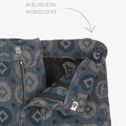 Boys Blue Cotton Jacquard Logo Trousers