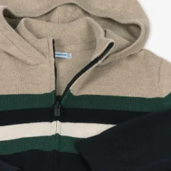 Boys Blue Cotton Knit Striped Zip-Up Top