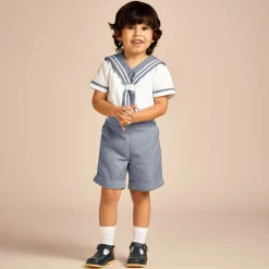 Boys Blue Cotton Sailor Buster Suit