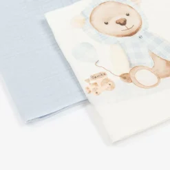 Boys Blue Cotton Teddy Muslins (2 Pack)