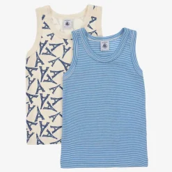Boys Blue Cotton Vests (2 Pack)