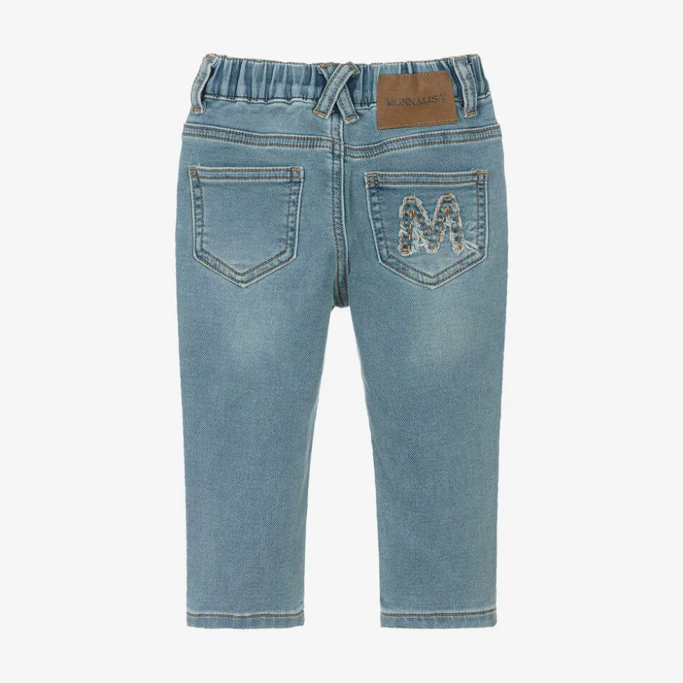Boys Blue Denim Embroidered Bear Jeans