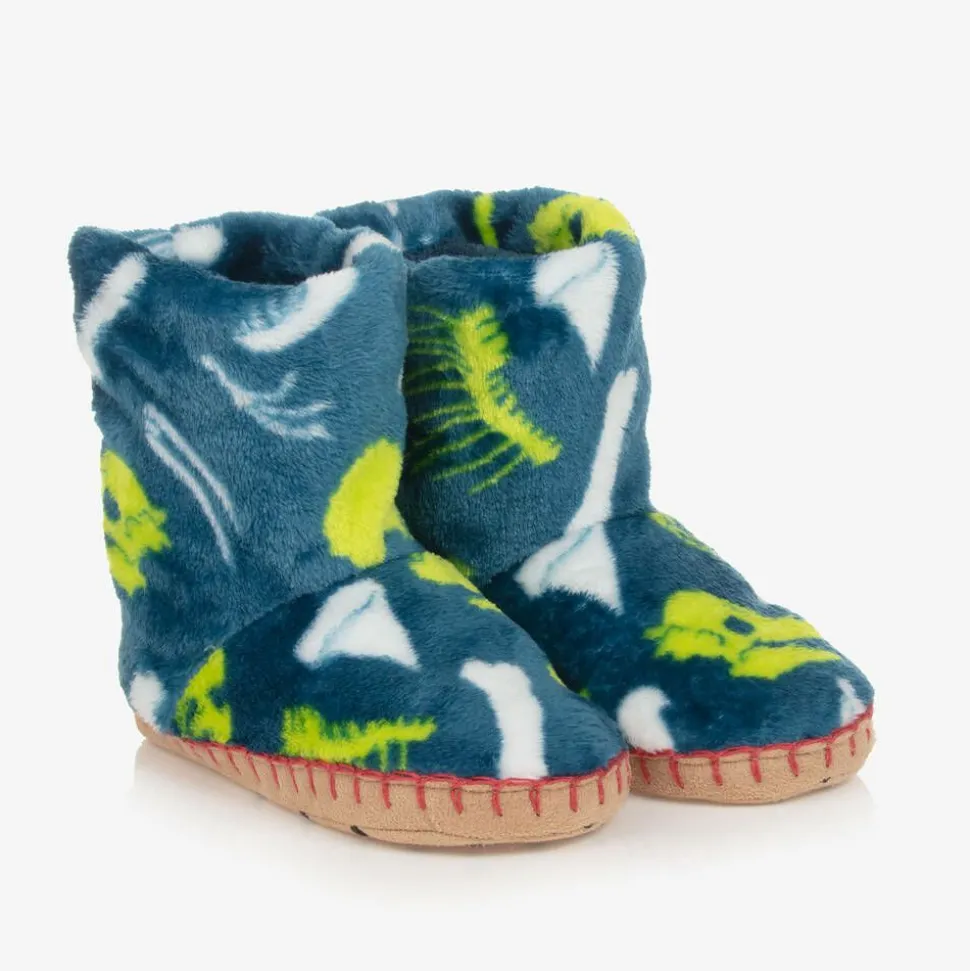 Boys Blue Dinosaur Bones Slippers