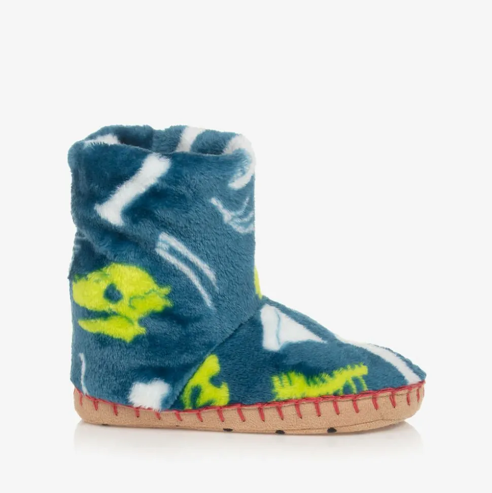Boys Blue Dinosaur Bones Slippers