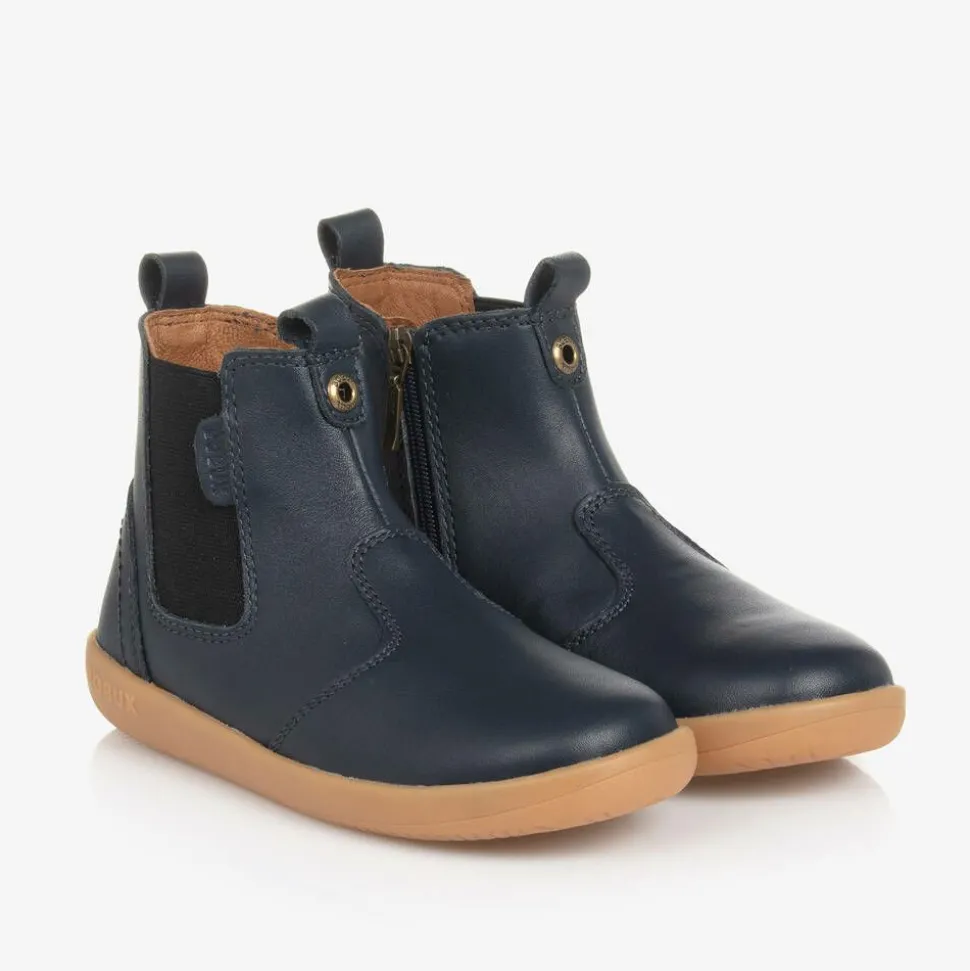 Boys Blue Leather Ankle Boots