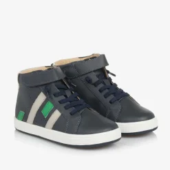 Boys Blue Leather High-Top Trainers