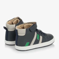 Boys Blue Leather High-Top Trainers