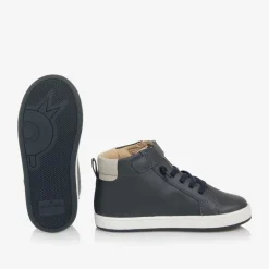 Boys Blue Leather High-Top Trainers