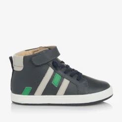 Boys Blue Leather High-Top Trainers