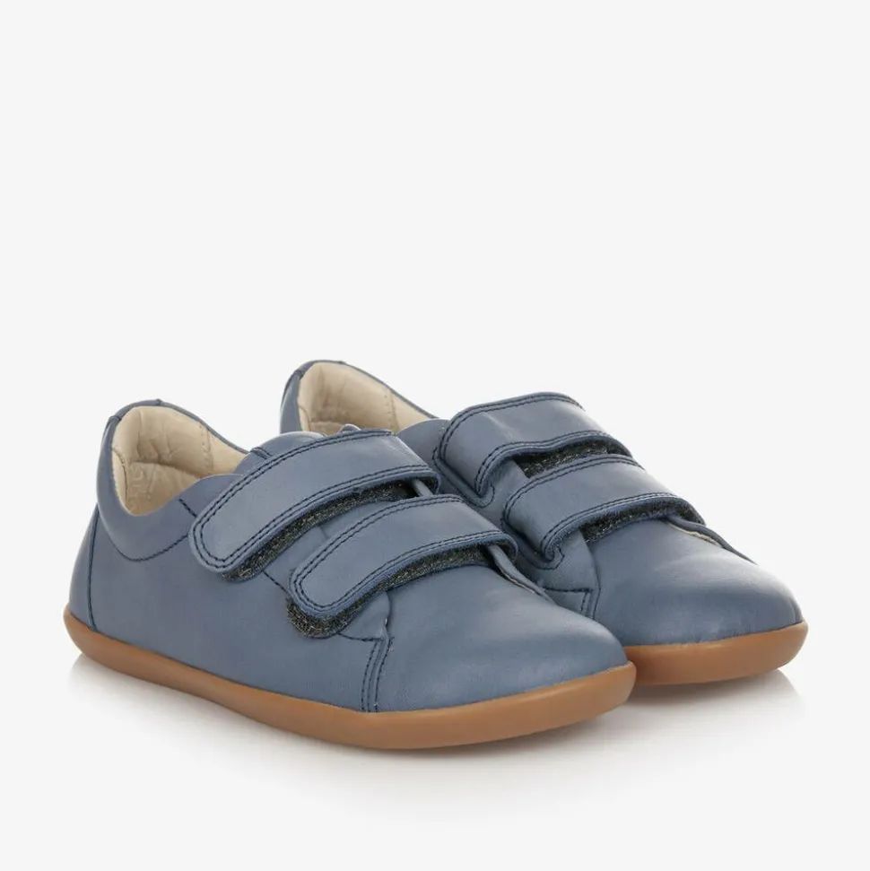 Boys Blue Leather Velcro Trainers