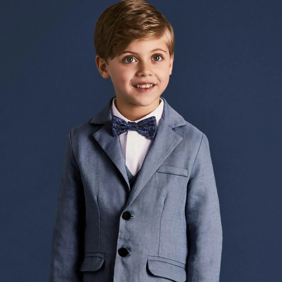 Boys Blue Linen Waistcoat Suit