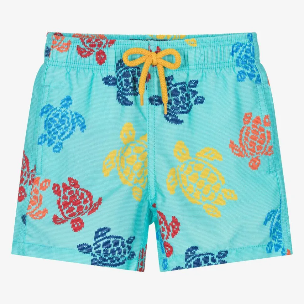 Boys Blue Multicolour Turtle Swim Shorts