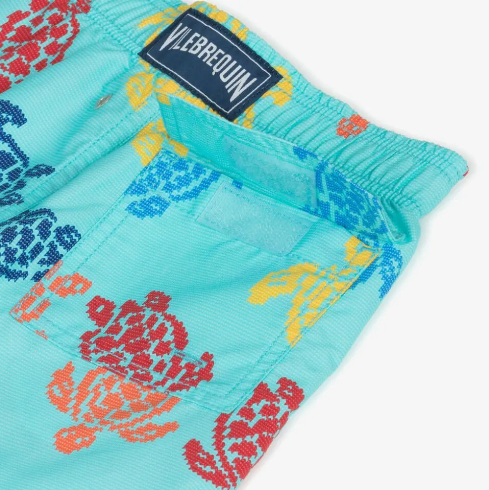 Boys Blue Multicolour Turtle Swim Shorts
