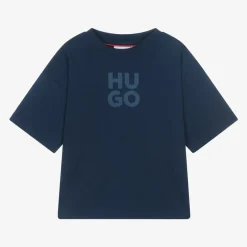 Boys Blue Organic Cotton Stacked Logo T-Shirt