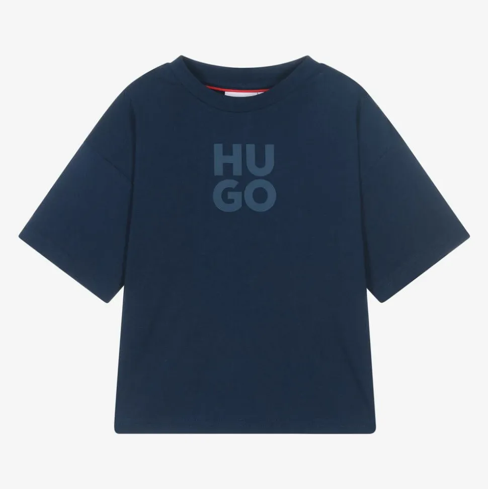 Boys Blue Organic Cotton Stacked Logo T-Shirt