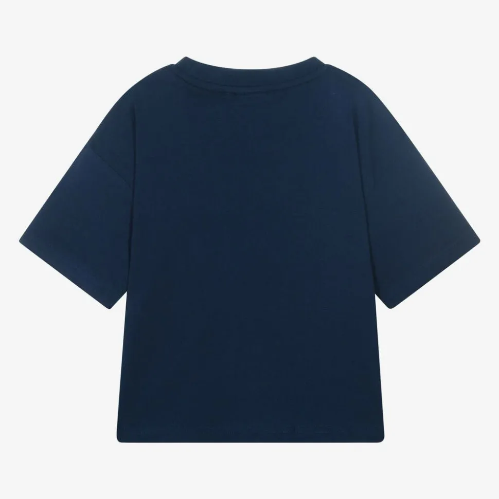 Boys Blue Organic Cotton Stacked Logo T-Shirt