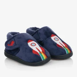 Boys Blue Rocket Velcro Slippers