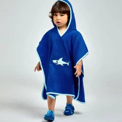 Boys Blue Shark Cotton Poncho Towel