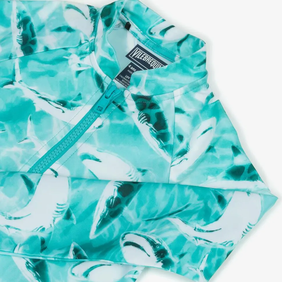 Boys Blue Shark Print Swim Top (UPF50+)