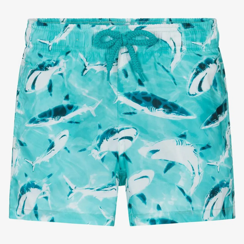 Boys Blue Shark Print Swim Shorts