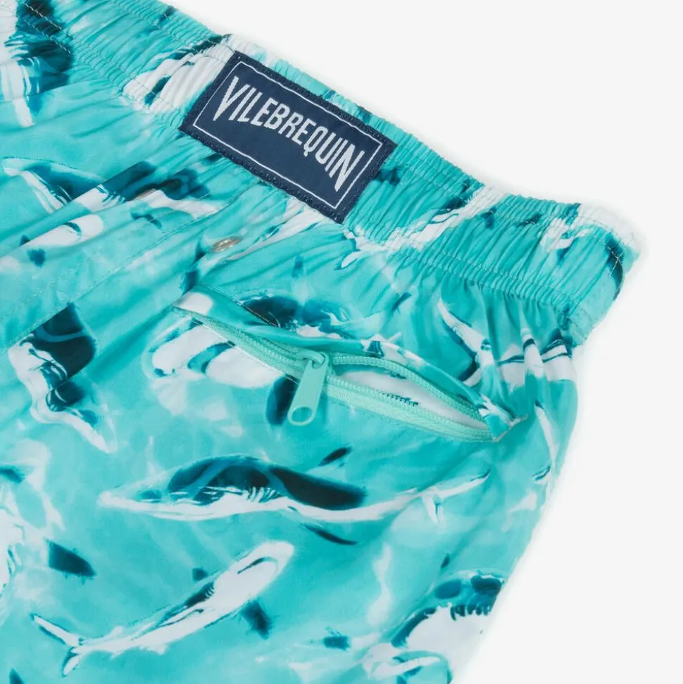 Boys Blue Shark Print Swim Shorts