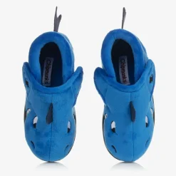Boys Blue Shark Velcro Slippers