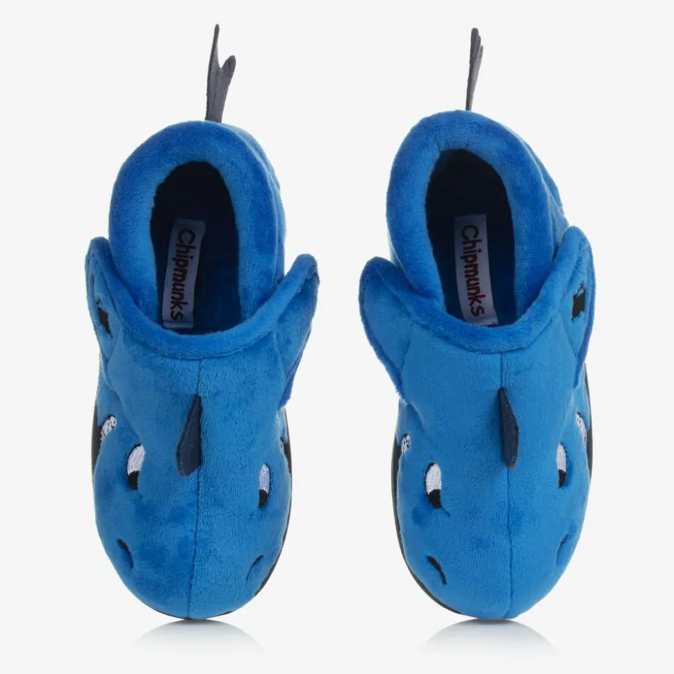 Boys Blue Shark Velcro Slippers