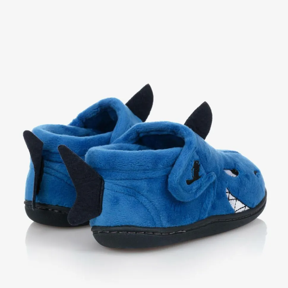 Boys Blue Shark Velcro Slippers