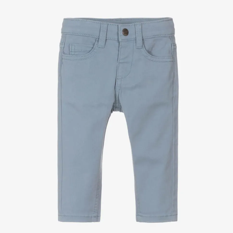 Boys Blue Slim Fit Cotton Trousers