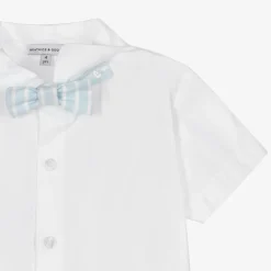 Boys Blue Stripe Cotton & Linen Shorts Suit