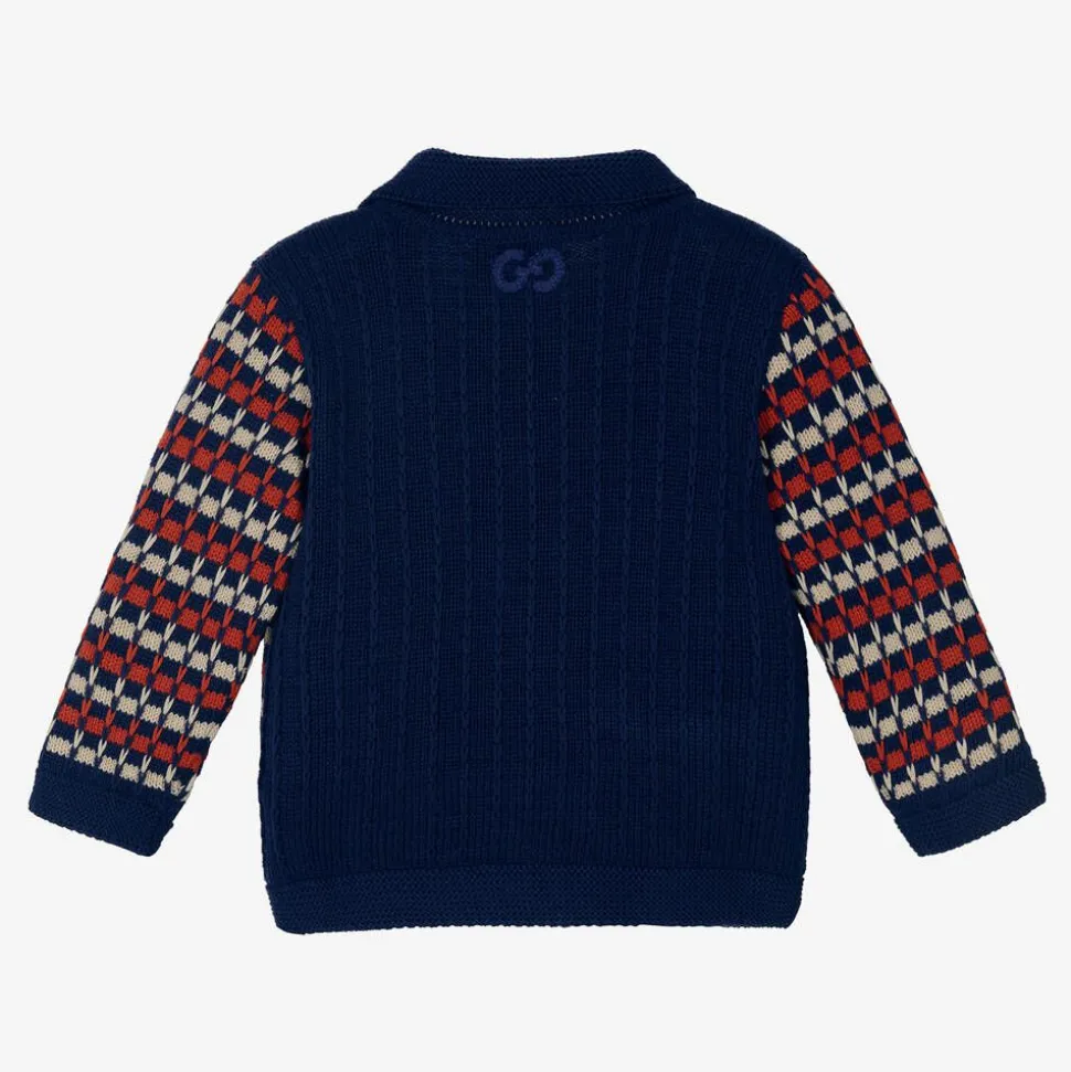 Boys Blue Stripe Cotton Knit Cardigan