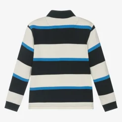 Boys Blue Striped Cotton Polo Shirt