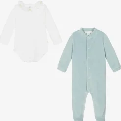 Boys Blue Velour Angel Wings Babygrow Set