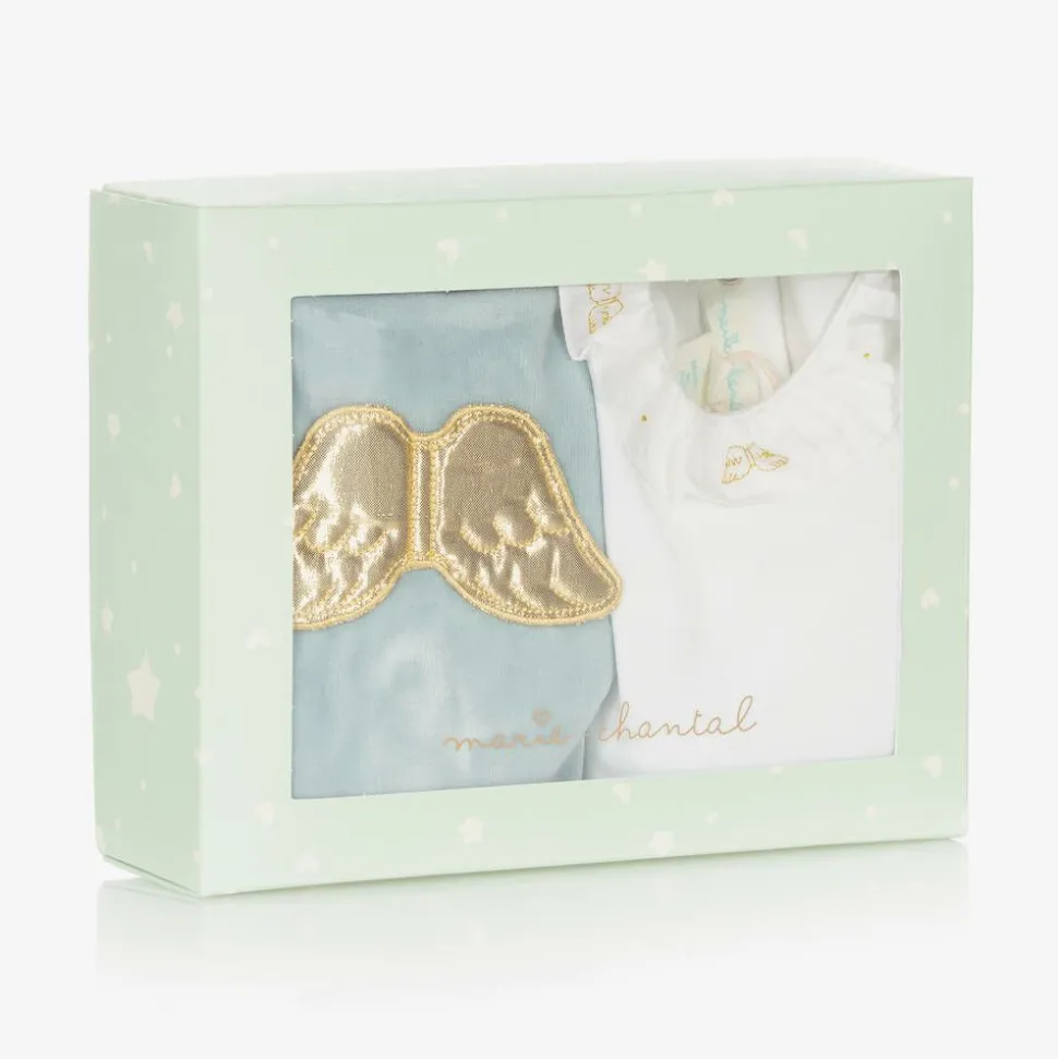 Boys Blue Velour Angel Wings Babygrow Set