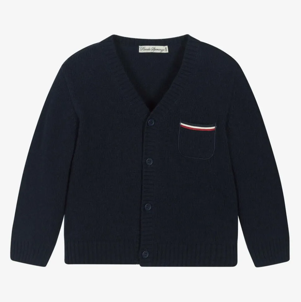 Boys Blue Wool Knit Cardigan