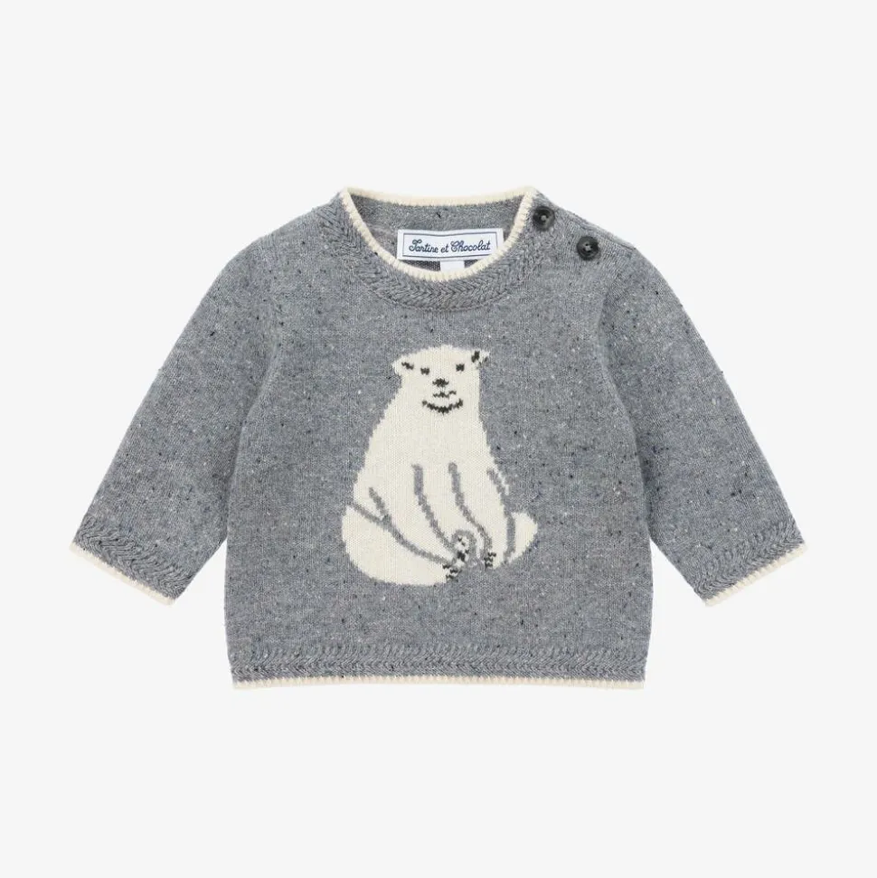 Boys Blue Wool Polar Bear Sweater